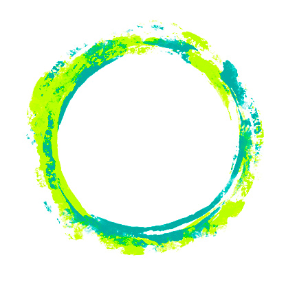 Watercolor Painting - Circle Frame - Teal and Chartreuse Green - Copy Space