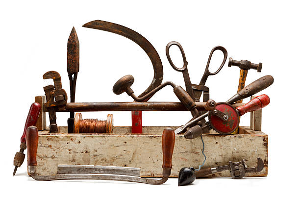 istock Collection of old tools around and in a toolbox. 175244794