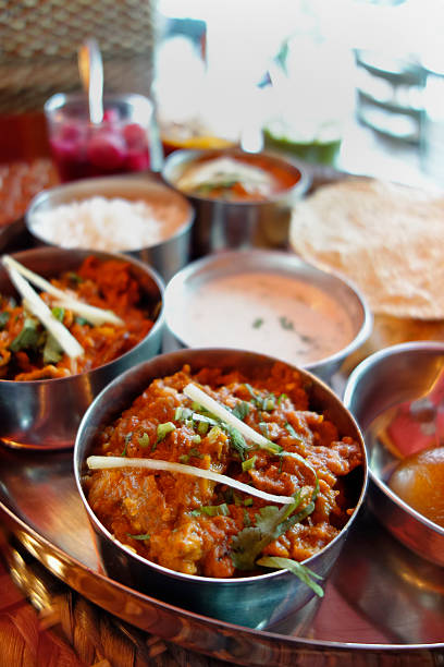 vegetarische indische thali. - nonvegetarian stock-fotos und bilder