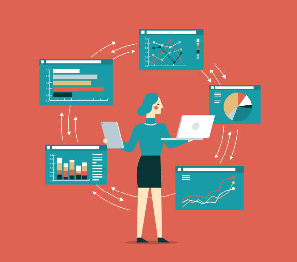 ilustrações de stock, clip art, desenhos animados e ícones de multitasking - businesswoman - multi tasking efficiency financial advisor business