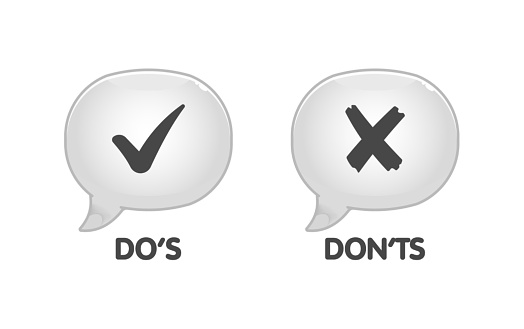 DO'S and DON'TS icons. Flat, white, message bubbles, DO'S and DON'TS. Vector icons