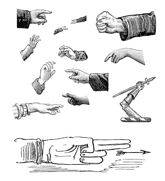 Vintage engraving from 1870s of various different hands