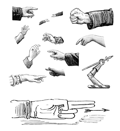 Vintage engraving from 1870s of various different hands