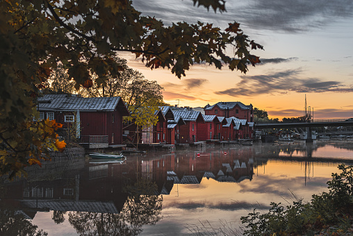 sunrise over the old fishing village of Porvoo, Finland