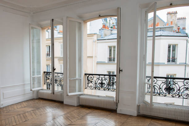 Empty apartment in Paris stock photo