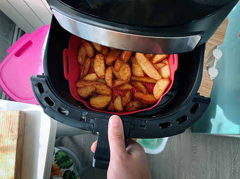 Potato chips cooked in an airfryer