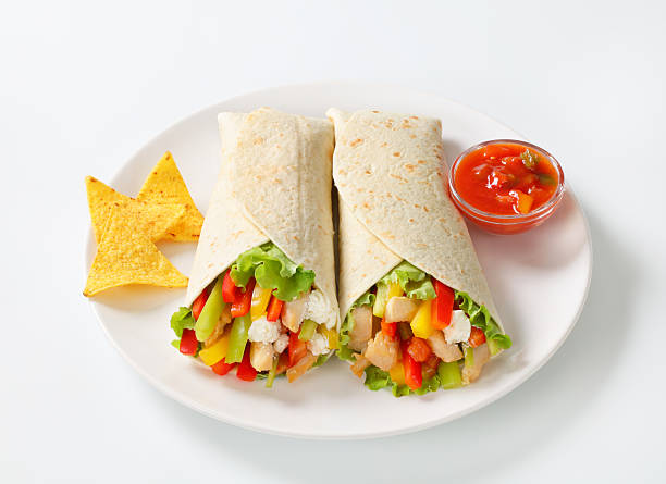 istock mexican fajitas (tortilla wraps) on a white plate 175249074