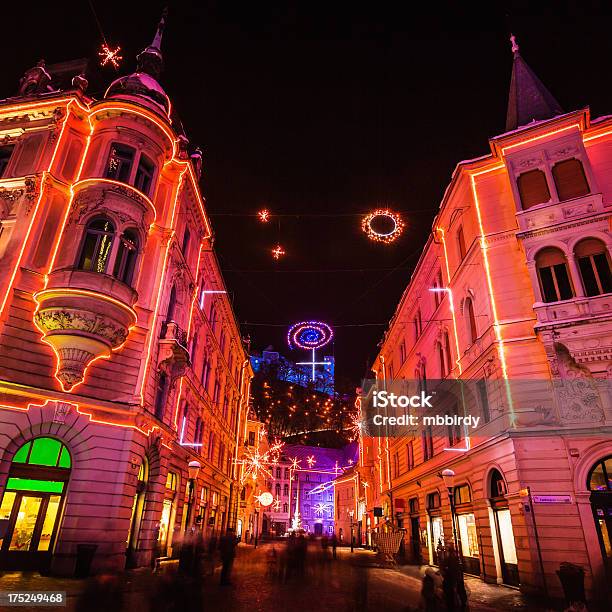 Decoração De Natal Luz Em Liubliana - Fotografias de stock e mais imagens de Ao Ar Livre - Ao Ar Livre, Arquitetura, Capitais internacionais