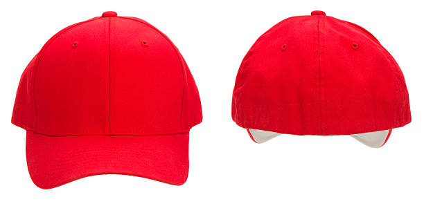 спереди & вид сзади blank red бейсболка изолированные на белом — - red cap стоковые фото и изображения
