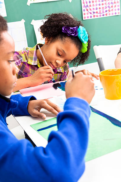istock Two African Descent students in art class.  Painting, watercolors. 175250805