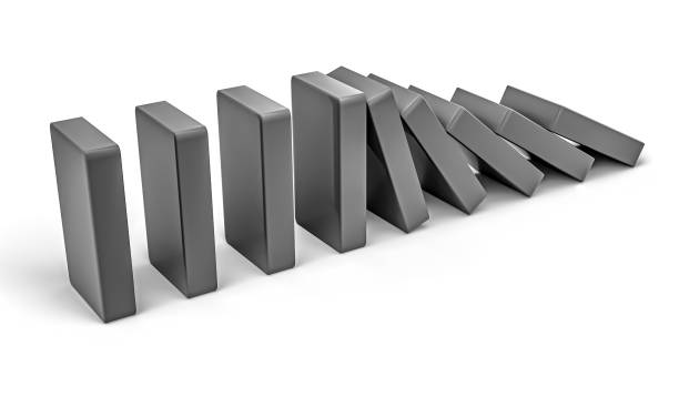 istock Domino effect concept. Falling blocks symbolizing risk, strategy, and business challenges. Illustration for business and risk management themes. 1752513158