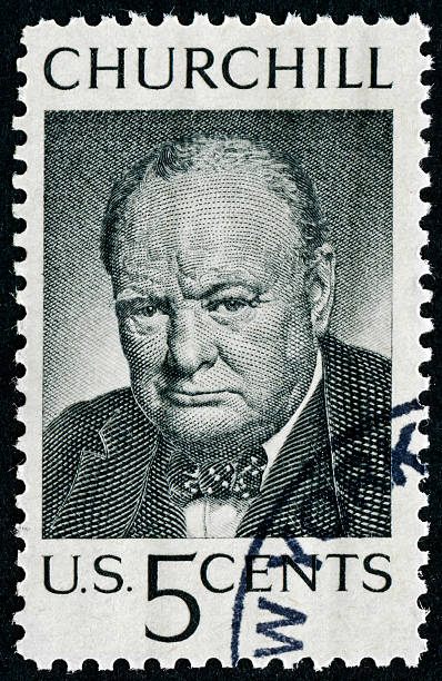 Winston Churchill Stamp "Cancelled United States Of America Stamp Featuring The British Former Prime Minister, Winston Churchill" winston churchill prime minister stock pictures, royalty-free photos & images