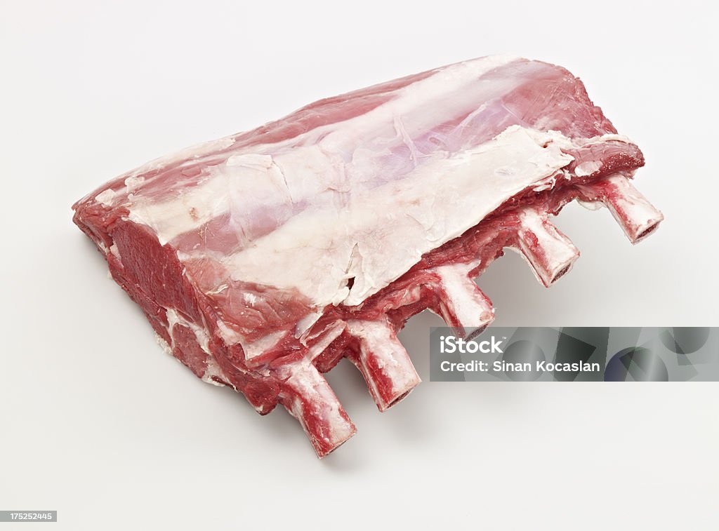 Raw veal chop Raw veal chop on white background Rib - Food Stock Photo