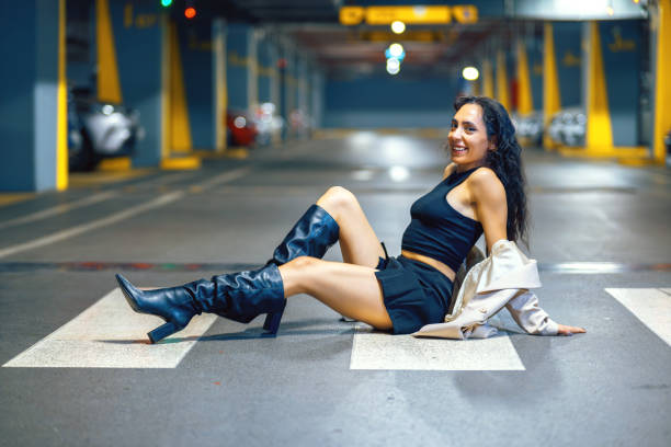 Young attractive model in parking garage