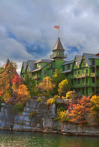 Autumn Colors on Mohonk Lake, at Mohonk Mountain House Resort in New Paltz, Upstate New York.