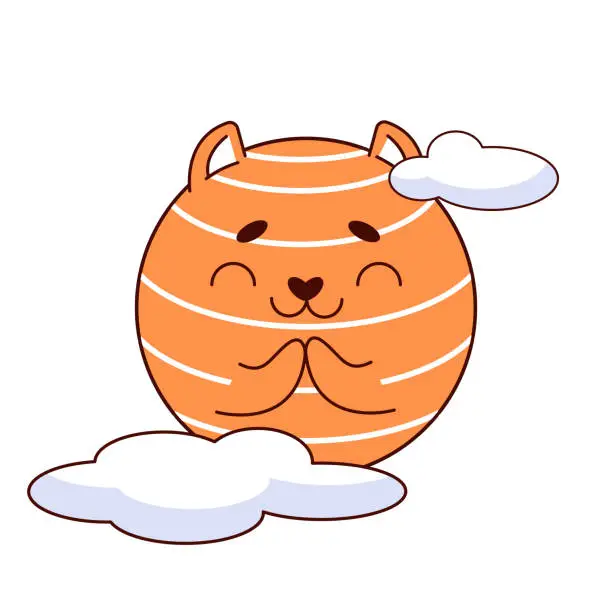 Vector illustration of Cute round red striped cat, stylized as a planet. A bloated cat in space. The cat universe