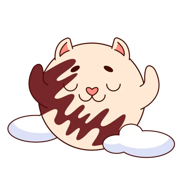 Vector illustration of Cute round cat with a brown spot, stylized as a planet. A bloated Cat in space