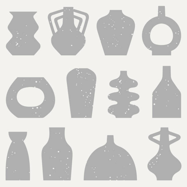 ilustraciones, imágenes clip art, dibujos animados e iconos de stock de conjunto de patrón sin costuras con objetos de cerámica y jarrones, cerámica. - alfarería