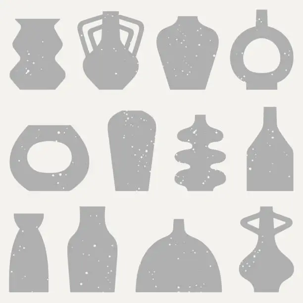 Vector illustration of Set of seamless pattern with ceramic objects and vases, pottery.