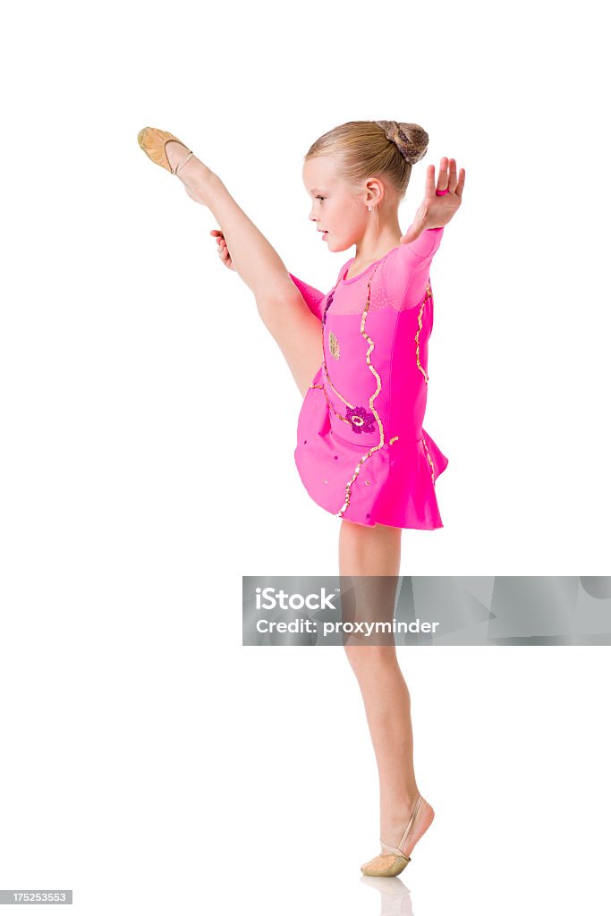 Little gimnasta Chica Aislado en blanco - Foto de stock de 6-7 años libre de derechos
