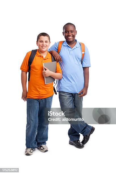 Foto de Os Estudantes Adolescentes e mais fotos de stock de Fundo Branco - Fundo Branco, Mochila - Bolsa, Origem Africana