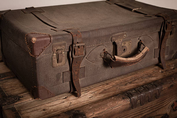 istock Retro Suitcase Sitting on Wood Trunk 175253967