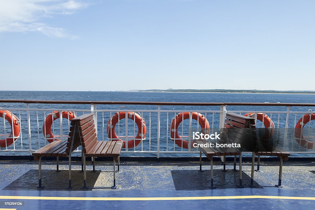 ship Detail of lifebelt and ship's fence on the large cruiser Balustrade Stock Photo