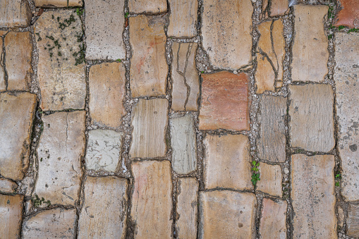 The old cobblestone pavement in Rovinj, Croatia.