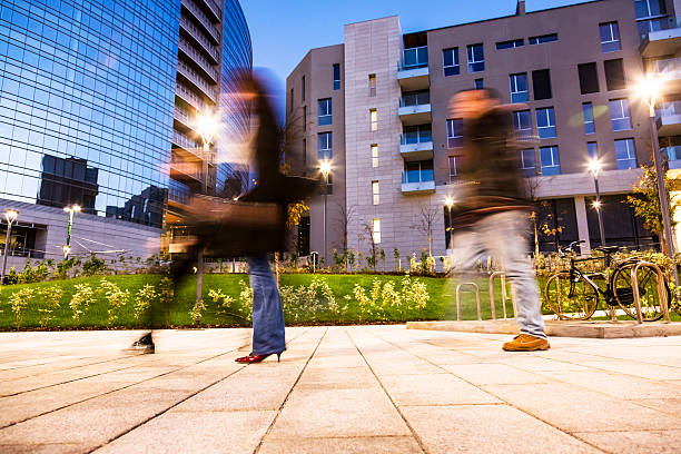 Business Commuters Walking in Financial District. Blurred Motion