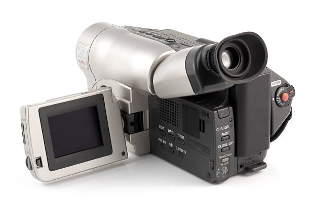 Camcorder from behind on a white background.