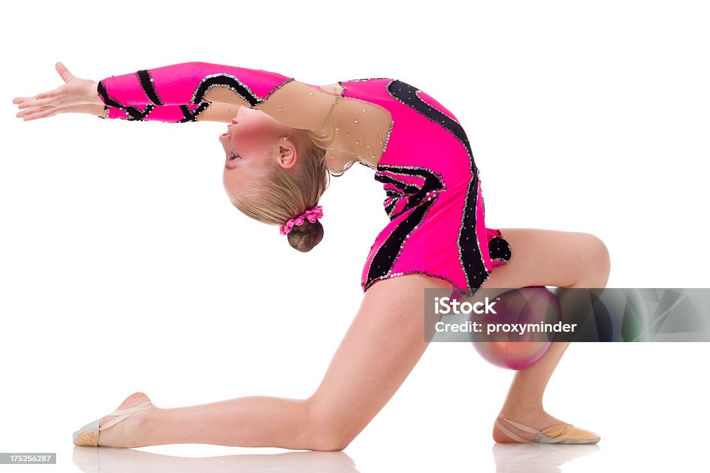 Gymnastique rythmique fille avec le ballon isolé sur blanc - Photo de 10-11 ans libre de droits