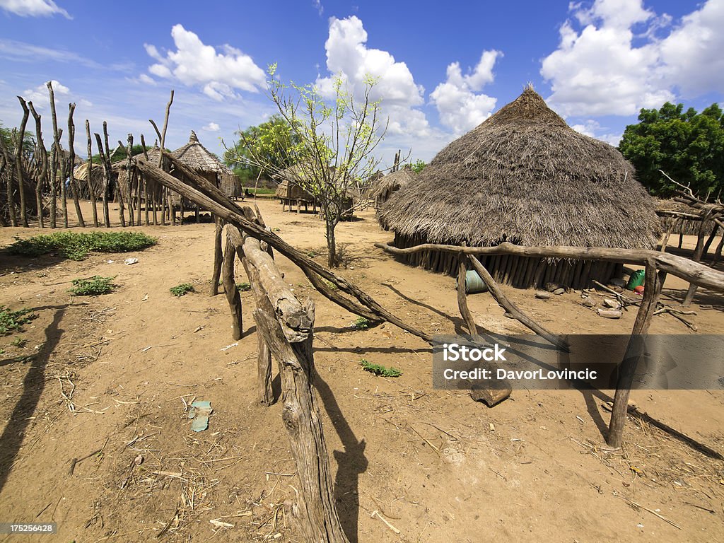 Karo village "Karo tribe village on the edge of Omo River, south Ethiopia near Kenya, East Africa." Africa Stock Photo