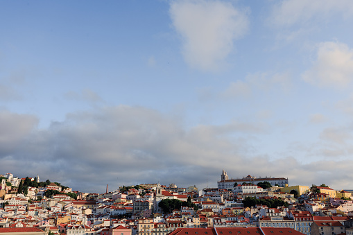 Lisbon, Portugal: red roofs of Alfama district - Church of São Vicente de Fora, home to the Royal Pantheon of the House of Braganza, from  Portas do Sol , Igreja de São Vicente de Fora & Panteão Nacional