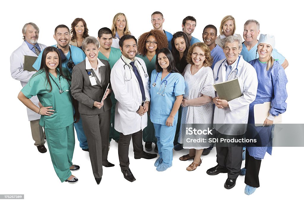 医療従事者の幸せなチームが、白で分離 - 医師のロイヤリティフリーストックフォト