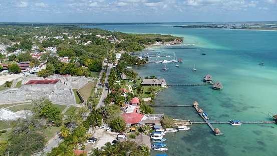 The Seven Colors lagoon or Bacalar lagoon in the city of Bacalar