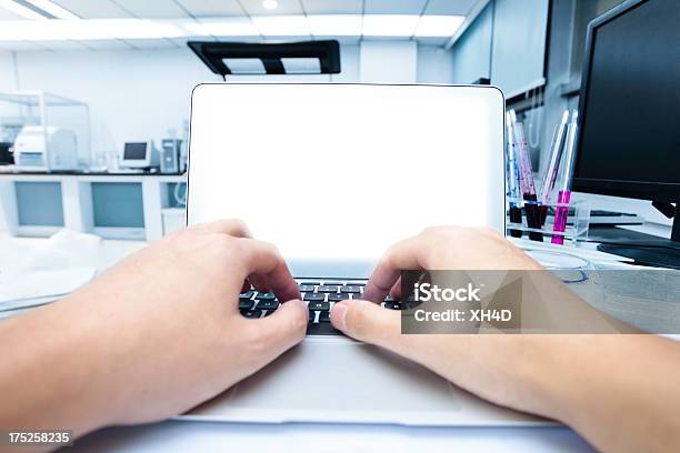 Typing In Laboratory Stock Photo - Download Image Now - Adult, Architecture, Arranging