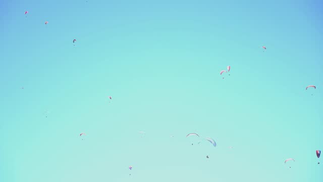 Athletes flying with paragliding