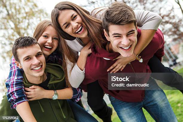 Group Of Happy Teenage Friends Having Fun Stock Photo - Download Image Now - Achievement, Activity, Adolescence