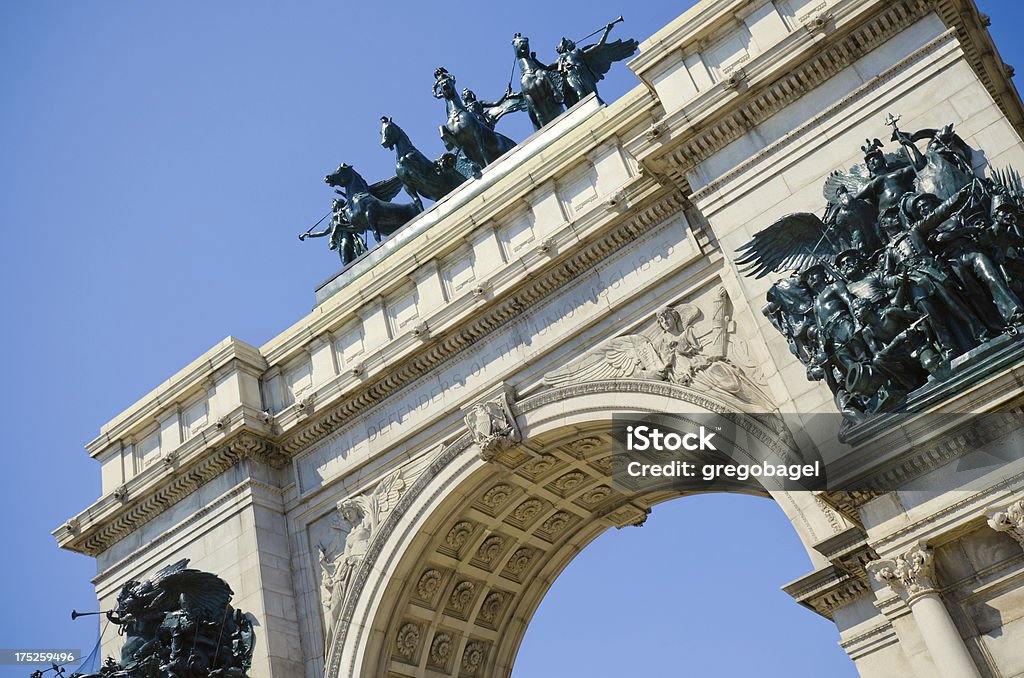Soldiers' and Sailors' Arch at Grand Army Plaza in Brooklyn "Soldiers' and Sailors' Arch at Grand Army Plaza in Brooklyn, dedicated on October 21, 1892 with an inscription that reads To the Defenders of the Union, 1861-1865." Arch - Architectural Feature Stock Photo