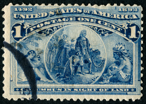 Cancelled Stamp From The United States Commemorating Columbus Sighting The New World.