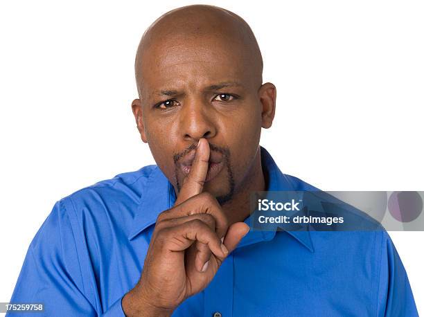 Man Gestures One Finger Hush Quiet Gesture Stock Photo - Download Image Now - 30-34 Years, 30-39 Years, 35-39 Years