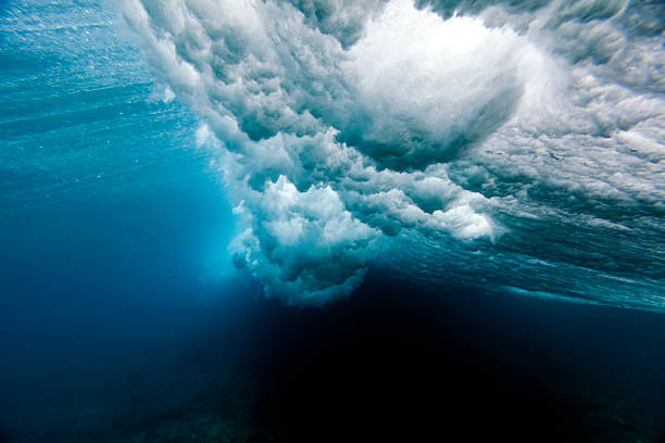 belle photo de la vague légendaire sous-marine - power tide ripple reef photos et images de collection