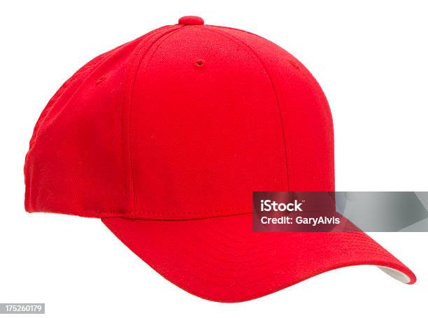 34 View Blank Red Baseball Capisolated On White Stock Photo - Download Image Now - Baseball Cap, Red, White Background