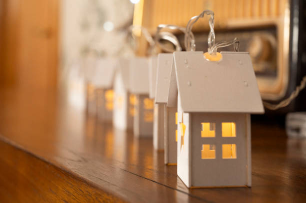Christmas decorations in a living room sideboard