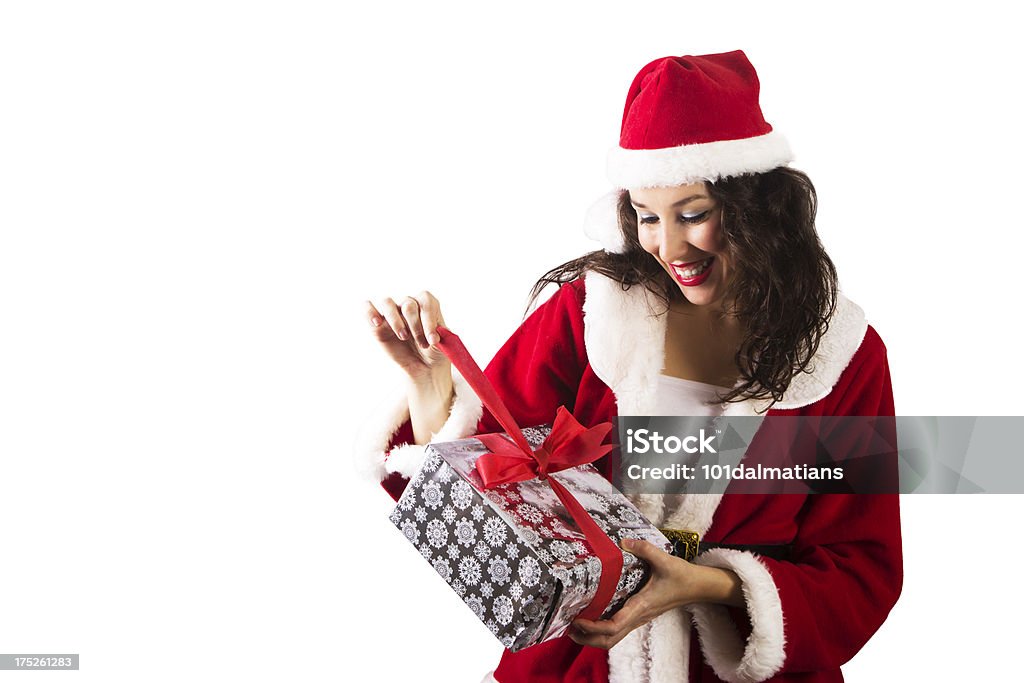 Pretty Mrs.Claus con caja de regalo - Foto de stock de 2013 libre de derechos