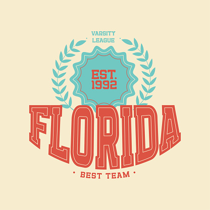Florida best team - Vintage typography varsity college slogan text print for graphic tee t shirt or sweatshirt. Flat Vector illustration.