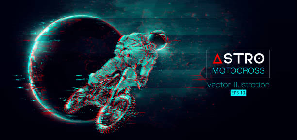 istock Abstract silhouette of a motocross rider, astronaut is doing a trick, in space action and Earth, Mars, planets on the background of the space. Enduro motorbike sport transport. Vector illustration 1752617725