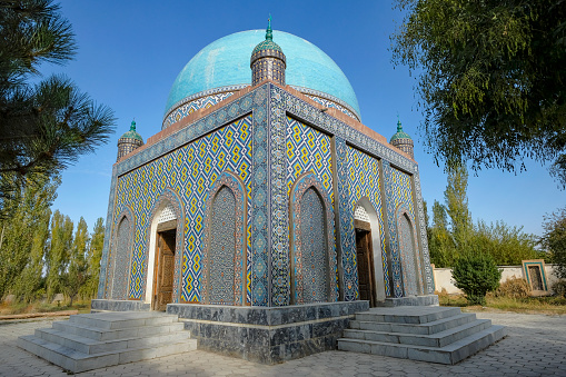 Rishton, Uzbekistan - October 22, 2023: Roshidoni Mausoleum at Rishton in the Fergana Valley, Uzbekistan.