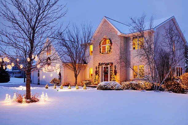 istock Decorated Home With Holiday Lighting and Snow 175262035