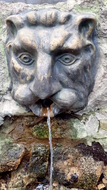 Lion head medieval fountain.